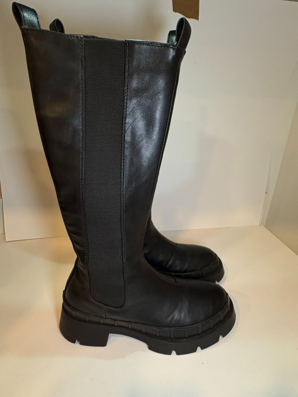 KURU Black Knee High Chunky Lug Sole Stretch Boots Women's Size 8 Edgy Platform - Picture 7 of 14
